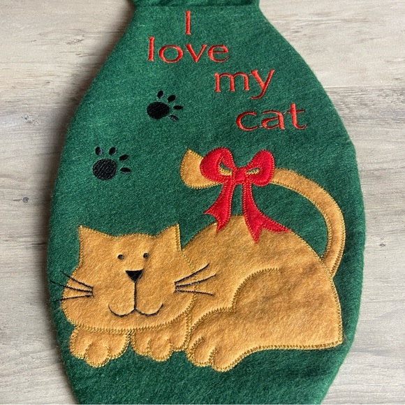 Green Stocking, Brown Cat, Red Lettering, Christmas Stocking - Picture 3 of 7